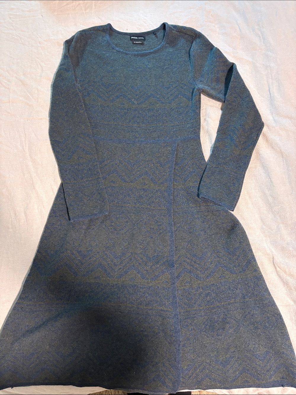 Prana Blue-Green Long Sleeve Wool Blend Knit Dress